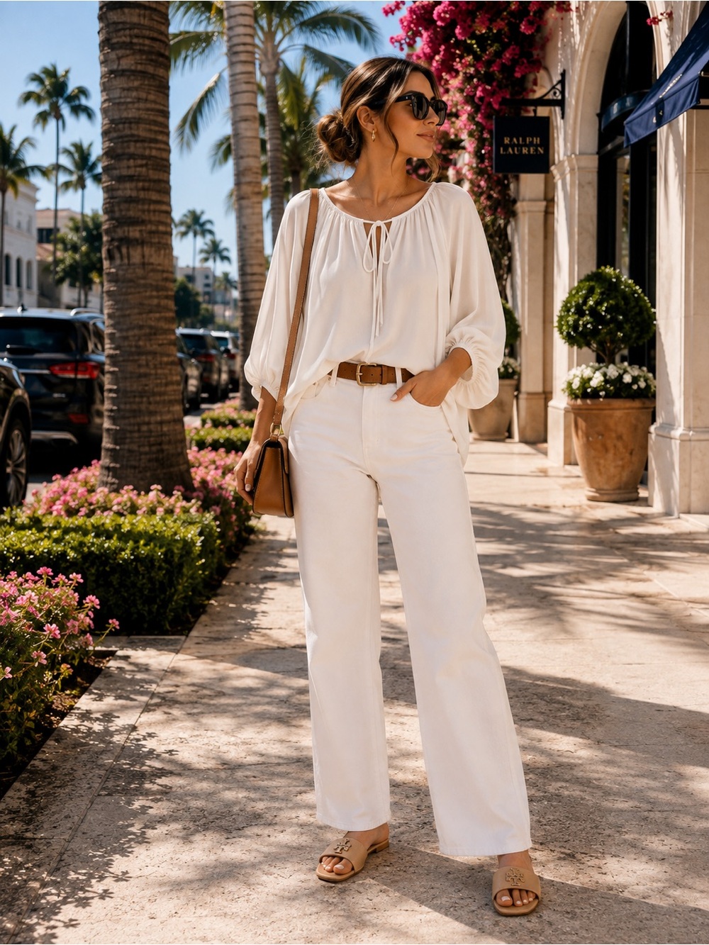 H&M White Tie-Neck Peasant Tunic